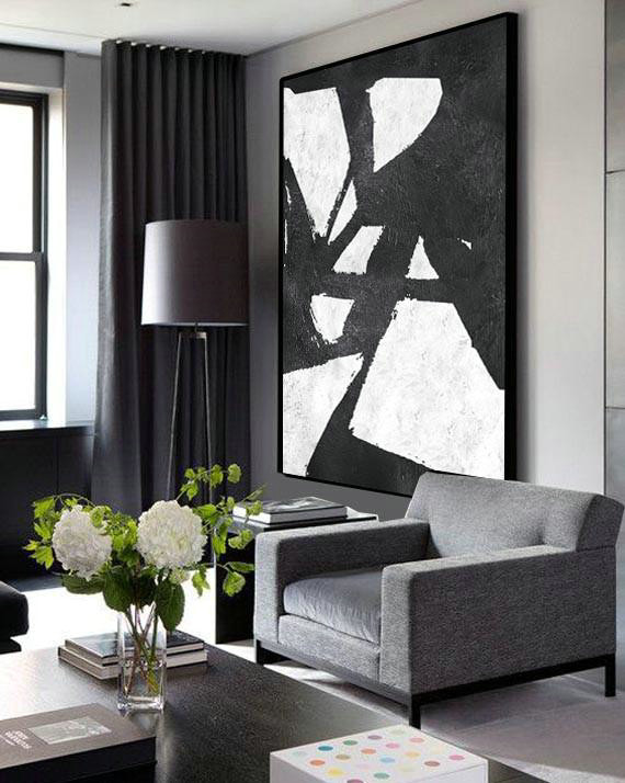 Extra Large Abstract Painting On Canvas,Black And White Minimal Painting On Canvas - Hand Paint Large Clean Modern Art